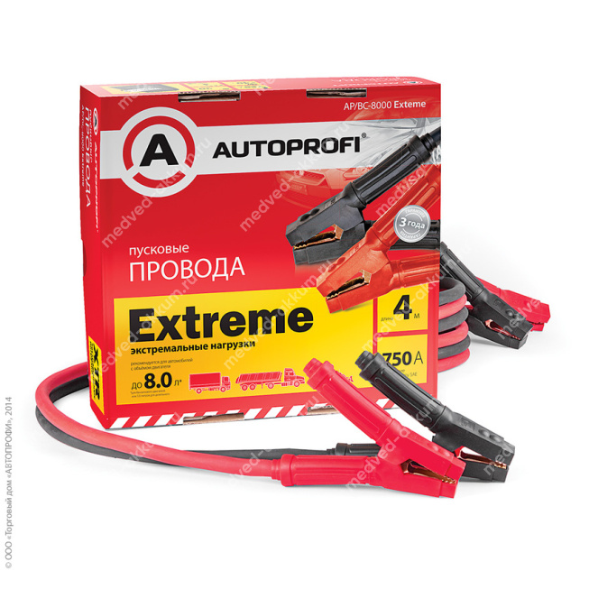 Провода для прикуривания "Autoprofi" медные 750А, 4м AP/BC-8000Extreme