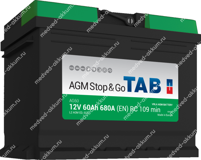 TAB AGM Stop&Go 60 Ач обр. L2
