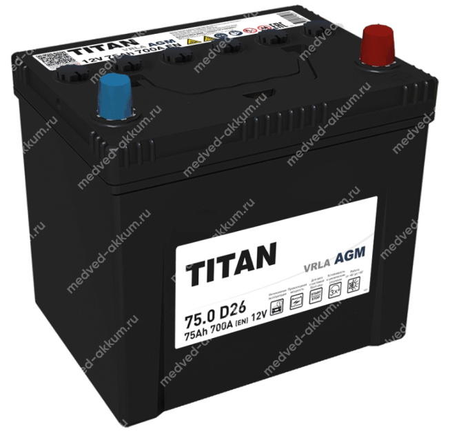Titan AGM Asia 75 Ач обр. D26L