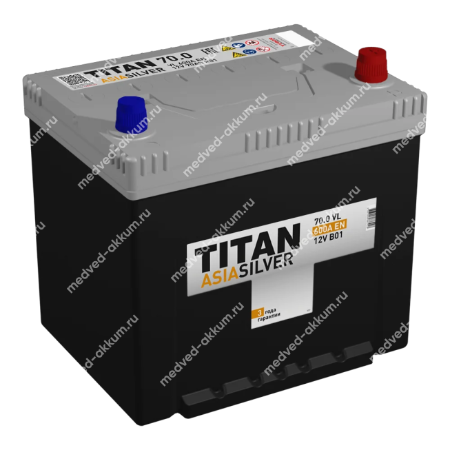 Titan AsiaSilver 70 Ач обр. D23L борт.