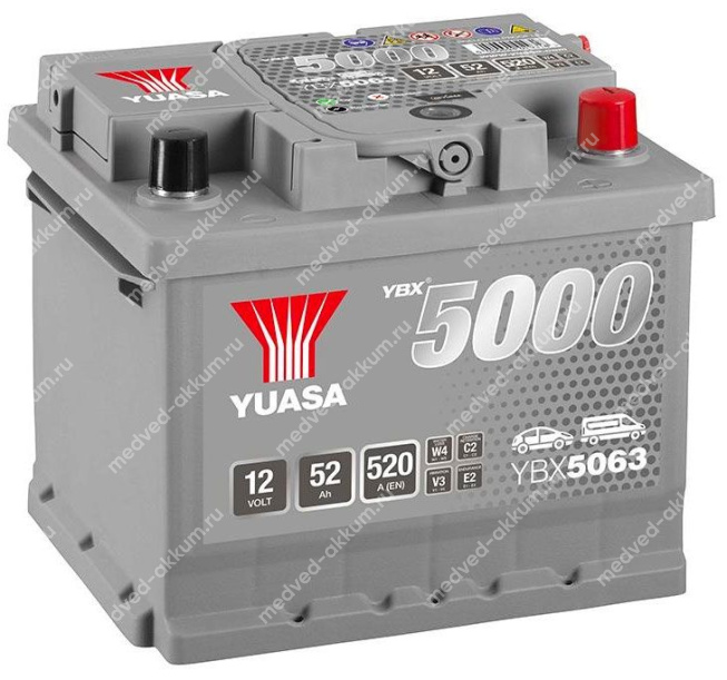 GS Yuasa 52 Ач обр.низ. Silver High YBX5063 LB1